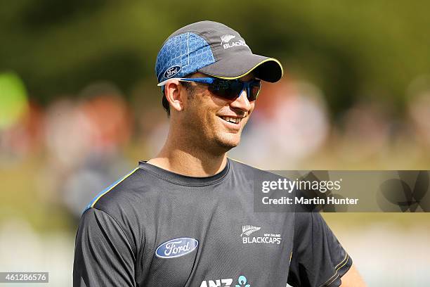 Shane Bond NZ bowling coach looks on prior to the start of the One Day International match between New Zealand and Sri Lanka at Hagley Oval on...