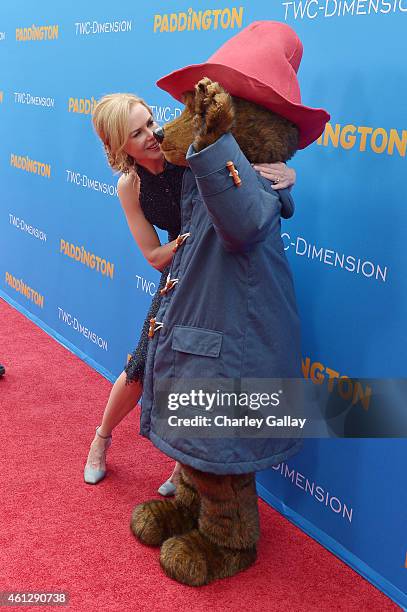 Actress Nicole Kidman arrives with "Paddington" on the red carpet for the premiere of TWC-Dimension's "Paddington" at TCL Chinese Theatre IMAX on...