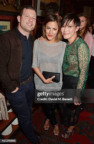 Dermot O'Leary, Caroline Flack and Sandra Choi attend the Esquire & Jimmy Choo party, the official launch party of London Collections: Men AW15, at...