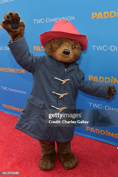 Paddington" arrives on the red carpet for the premiere of TWC-Dimension's "Paddington" at TCL Chinese Theatre IMAX on January 10, 2015 in Hollywood,...