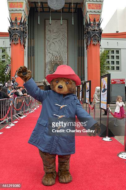 Paddington" arrives on the red carpet for the premiere of TWC-Dimension's "Paddington" at TCL Chinese Theatre IMAX on January 10, 2015 in Hollywood,...
