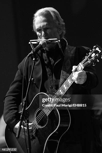 Kris Kristofferson rehearses onstage for The Life & Songs of Emmylou Harris: An All Star Concert Celebration at DAR Constitution Hall on January 10,...