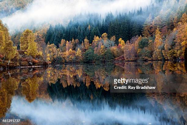 misty reflections. - loch tummel stock pictures, royalty-free photos & images
