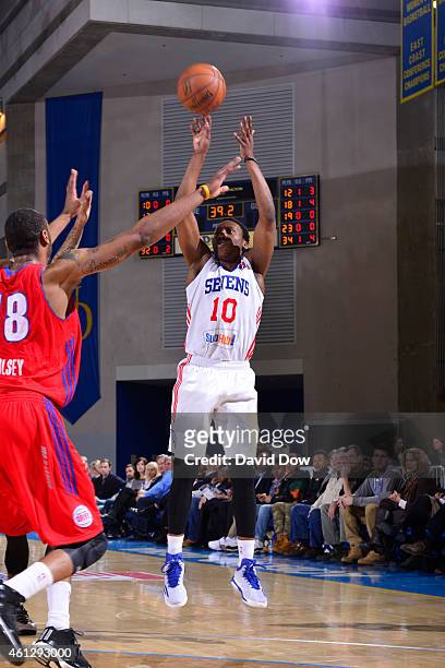 Nolan Smith of the Delaware 87ers shoots against the Grand Rapids Drive at the Bob Carpenter Center in Newark, Delaware. NOTE TO USER: User expressly...