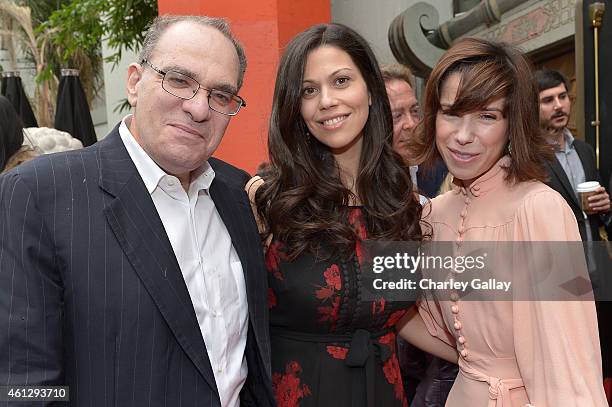 Producer Bob Weinstein and daughter Nicole pose with actress Sally Hawkins on the red carpet for the premiere of TWC-Dimension's "Paddington" at TCL...