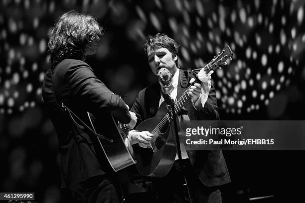 Joey Ryan and Kenneth Pattengale of The Milk Carton Kids rehearse for The Life & Songs of Emmylou Harris: An All Star Concert Celebration at DAR...