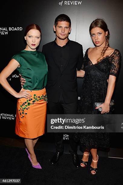 Actors Lea Seydoux, Jeremie Laheurte, and Adele Exarchopoulos attend the 2014 National Board Of Review Awards Gala at Cipriani 42nd Street on January...