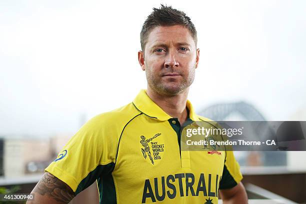 Australian ODI captain, Michael Clarke poses during the Australian 2015 Cricket World Cup squad announcement at the Museum of Contemporary Art on...