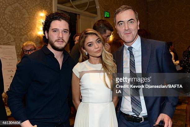 Actors Kit Harington, Sarah Hyland, and and James Nesbitt attend the BAFTA Los Angeles Tea Party at The Four Seasons Hotel Los Angeles At Beverly...
