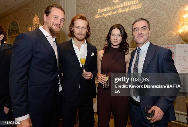 Actors Ben Robson, Sam Heughan, Caitriona Balfe, and James Nesbitt attend the BAFTA Los Angeles Tea Party at The Four Seasons Hotel Los Angeles At...