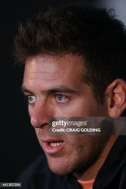 Juan Martin Del Potro of Argentina speaks during a press conference on day one of the Sydney International tennis tournament in Sydney on January 11,...