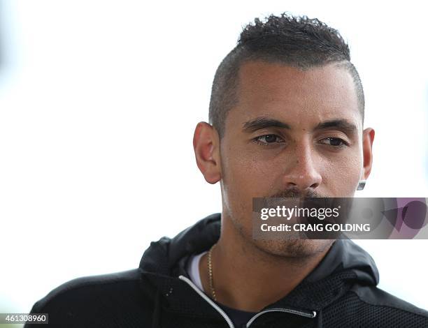 Nick Kyrgios of Australia attends an interview on day one of the Sydney International tennis tournament in Sydney on January 11, 2015. AFP PHOTO /...