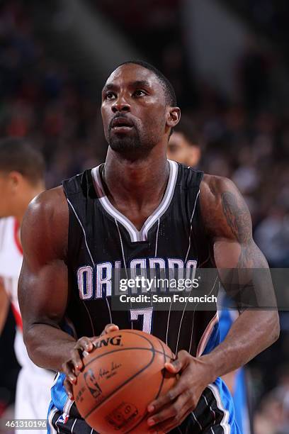 Ben Gordon of the Orlando Magic prepares to shoot a free throw against the Portland Trail Blazers on January 10, 2015 at the Moda Center in Portland,...