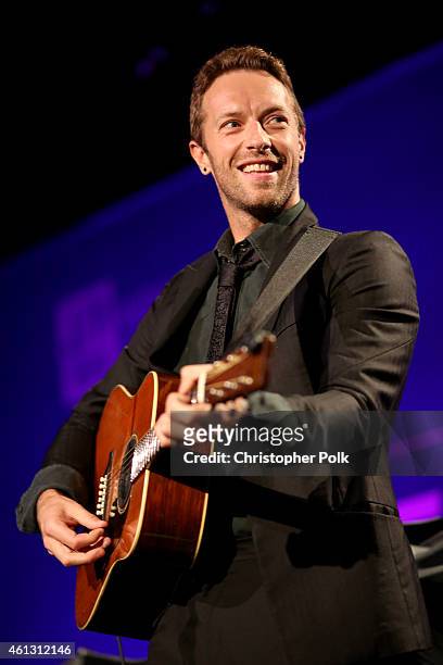Chris Martin of Coldplay performs at the 4th Annual Sean Penn & Friends HELP HAITI HOME Gala Benefiting J/P Haitian Relief Organization on January...