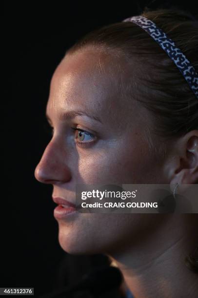 Petra Kvitova of the Czech Republic attends an interview on day one of the Sydney International tennis tournament in Sydney on January 11, 2015. AFP...