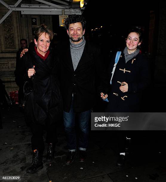 Lorraine Ashbourne, Andy Serkis and daughter, Ruby Serkis attend the 'Cirque Du Soleil: Quidam' opening night at the Royal Albert Hall on January 7,...