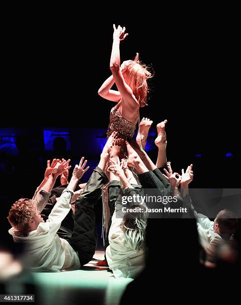 Dancers perform 'Wading Games,' choreographed by Ryan Heffington at the 8th Annual HEAVEN Gala presented by Art of Elysium and Samsung Galaxy at...