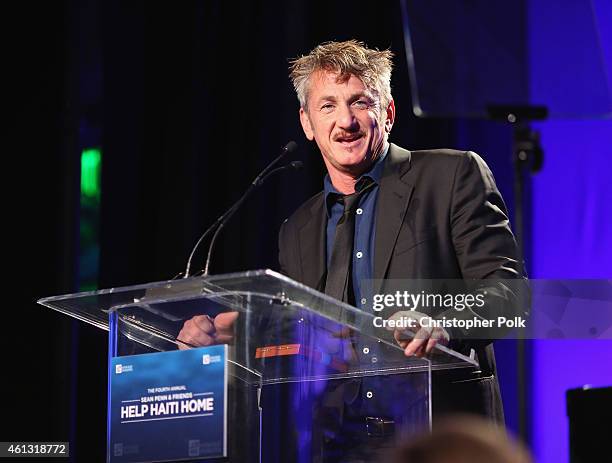 Founder and CEO of J/P Haitian Relief Organization Sean Penn speaks onstage during the 4th Annual Sean Penn & Friends HELP HAITI HOME Gala Benefiting...