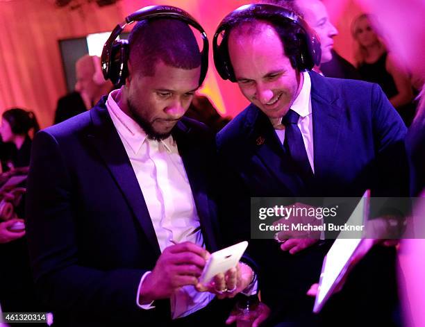 Singer Usher and Mark "The Cobrasnake" Hunter attend Marina Abramovic's HEAVEN presented by The Art Of Elysium And Samsung Galaxy at Hanger 8 on...