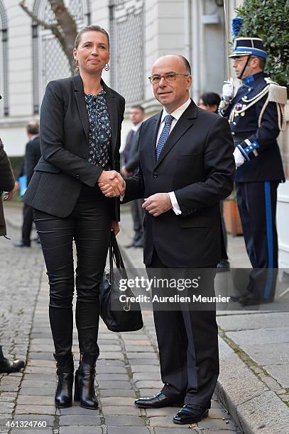 Bernard Cazeneuve , French Minister of Interior welcomes Mette Frederiksen the Danish Minister of Interior during the meeting with ministers of...