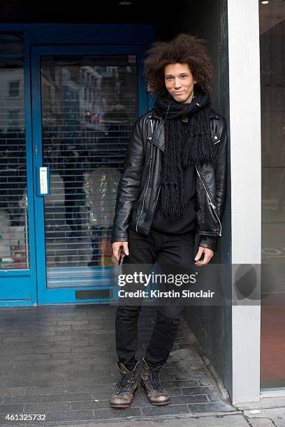 Model Abiah Liostvedt on day 2 of London Collections: Men on January 10, 2015 in London, England.