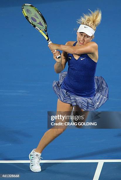 Daria Gavrilova of Russia plays a forehand against Belinda Bencic of Switzerland on day one of the Sydney International tennis tournament in Sydney...
