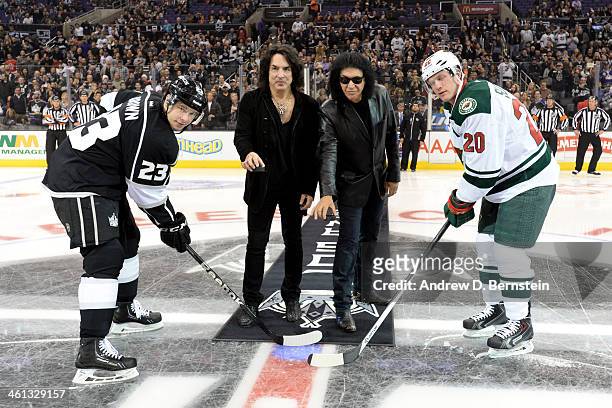 Gene Simmons and Paul Stanley of the legendary band, Kiss, whom will preform during the NHL Stadium Series Game at Dodger Stadium participate in a...