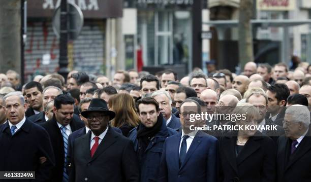 Israeli Prime Minister Benjamin Netanyahu, Malian President Ibrahim Boubacar Keita, bodyguard, French President Francois Hollande, German Chancellor...