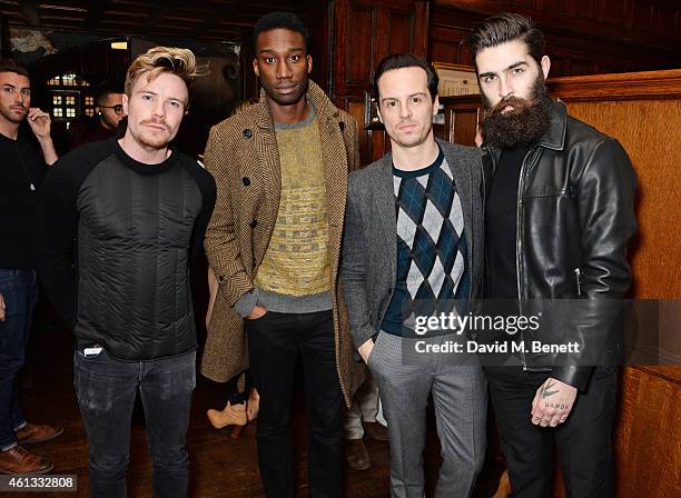 Joe Dempsie, Nathan Stewart-Jarrett, Andrew Scott and Chris John Millington attend the Pringe Of Scotland Autumn/Winter 2014 menswear runway show...