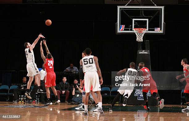 Luke Zeller of the Austin Toros shoots the ball against the Maine Red Claws during the 2014 NBA D-League Showcase presented by Samsung Galaxy on...