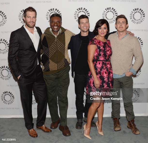 Actors Geoff Stults, Keith David, Parker Young, Angelique Cabral and Chris Lowell attend The Paley Center For Media Presents FOX's "Enlisted"...