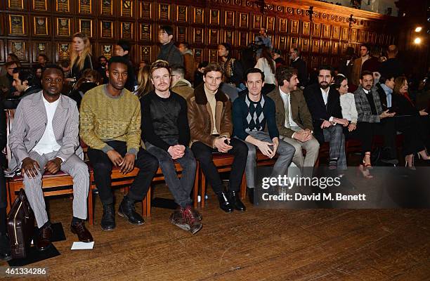 Arnold Oceng, Nathan Stewart-Jarrett, Joe Dempsie, Oliver Cheshire, Andrew Scott, Robert Konjic, Jack Guinness and Tallulah Harlech attend the Pringe...