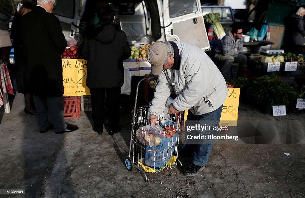 Farmer's Market Trading And Greek Daily Life Ahead Of Election