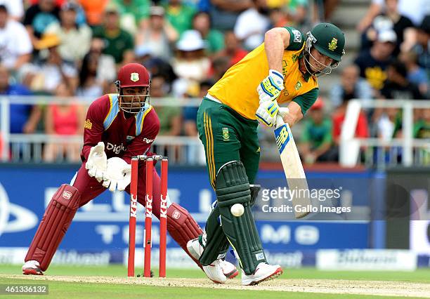 David Miller of South Africa plays to square leg during the 2nd KFC T20 International match between South Africa and West Indies at Bidvest Wanderers...