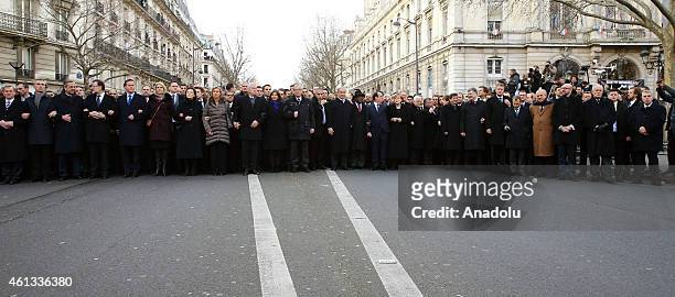 World leaders attend the Unity March 'Marche Republicaine' in Paris, France on January 11, 2014.