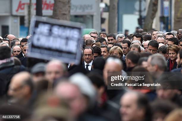 Francois Hollande is seen during a mass unity rally following the recent terrorist attacks on January 11, 2015 in Paris, France. An estimated one...