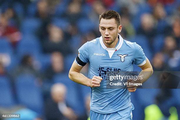 Stefan de Vrij of SS Lazio shirt Je suis Charlie during the Serie A match between AS Roma and Lazio Roma on January 11,2014 at the Stadio Olimpico in...