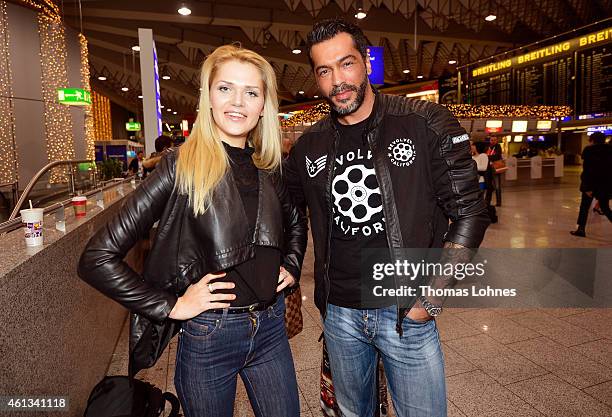 Aurelio Savina and Sarah Kulka pose before the flight to Australia as a participant in the 2015 RTL-TV-Show 'Dschungelcamp: Ich bin ein Star - Holt...