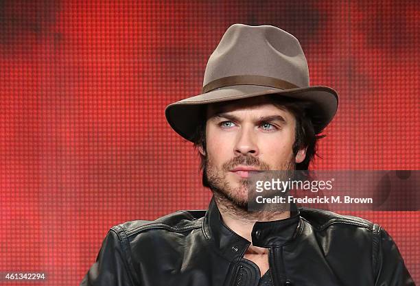 Actor Ian Somerhalder speaks onstage during the 'The Vampire Diaries' and 'The Originals' panel as part of The CW 2015 Winter Television Critics...