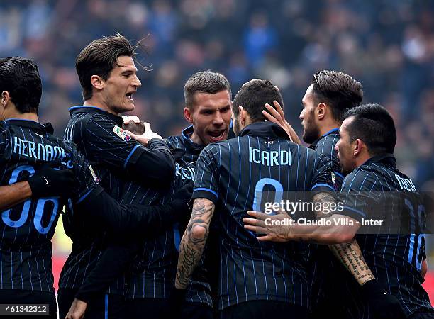 Rodrigo Palacio of FC Internazionale celebrates after scoring the first goal during the Serie A match between FC Internazionale Milano and Genoa CFC...