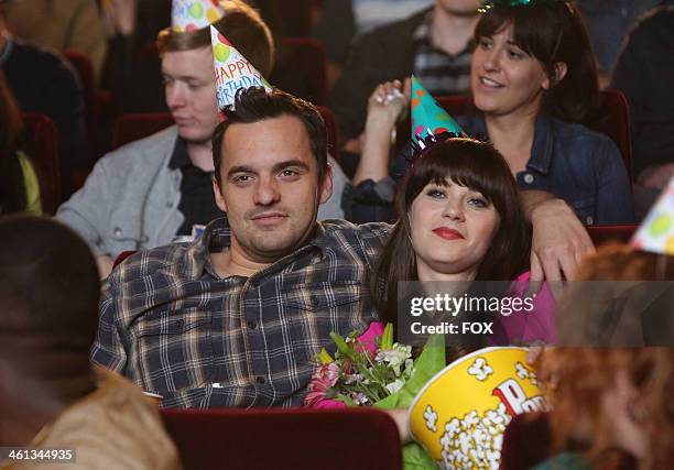 Jake Johnson and Zooey Deschanel in the "Birthday" episode of NEW GIRL airing Tuesday, Jan. 21, 2014 on FOX.