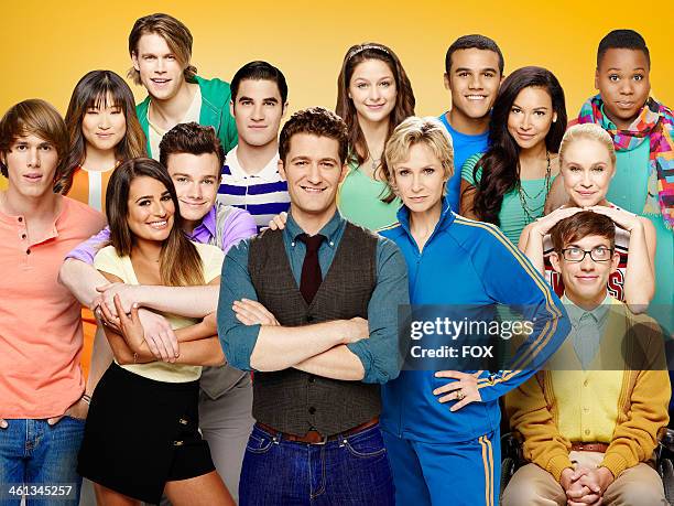 Cast members Jenna Ushkowitz, Chord Overstreet, Darren Criss, Melissa Benoist, Jacob Artist, Naya Rivera and Alex Newell. Bottom Blake Jenner, Lea...