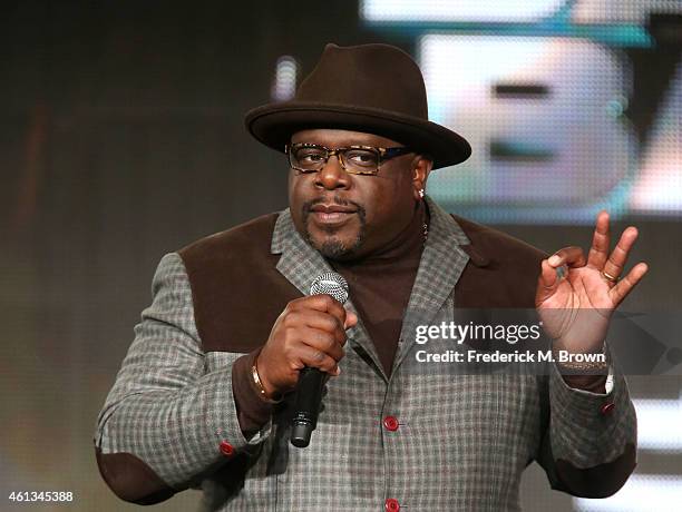 Host and Executive Producer Cedric The Entertainer speaks onstage during the 'Cedric's Barber Battle' panel as part of The CW 2015 Winter Television...