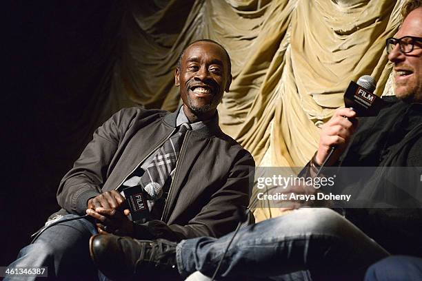 Don Cheadle and Matthew Carnahan attend Film Independent at LACMA screening of "House of Lies" at Bing Theatre At LACMA on January 7, 2014 in Los...