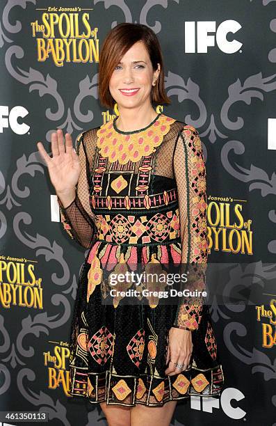 Actress Kristen Wiig arrives at the Los Angeles premiere of "The Spoils Of Babylon" at DGA Theater on January 7, 2014 in Los Angeles, California.