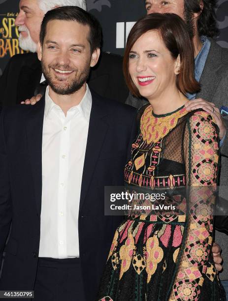 Actor Tobey Maguire and actress Kristen Wiig attend the premiere of IFC's "The Spoils Of Babylon" at DGA Theater on January 7, 2014 in Los Angeles,...