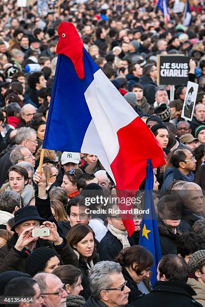 Demonstrators make their way from 'Place de la Republique' to 'Place de la Nation' in a unity rally in Paris led by French president Francois...