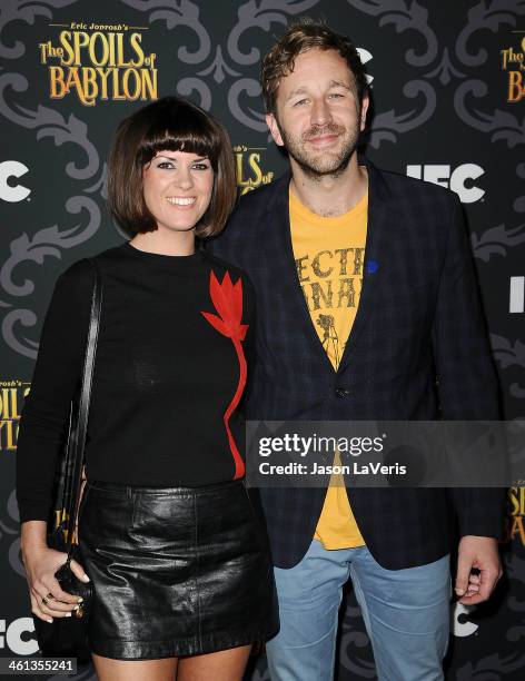 Actor Chris O'Dowd and wife Dawn Porter attend the premiere of IFC's "The Spoils Of Babylon" at DGA Theater on January 7, 2014 in Los Angeles,...