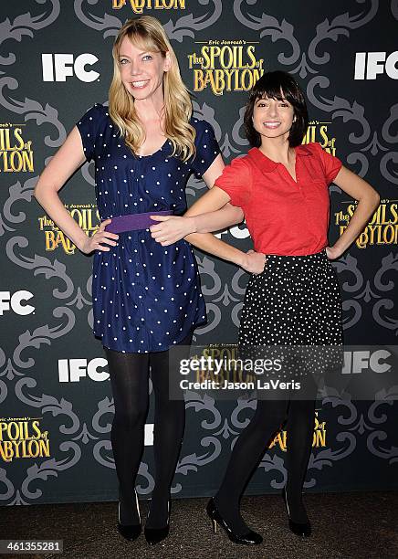 Riki Lindhome and Kate Micucci of Garfunkel and Oates attends the premiere of IFC's "The Spoils Of Babylon" at DGA Theater on January 7, 2014 in Los...