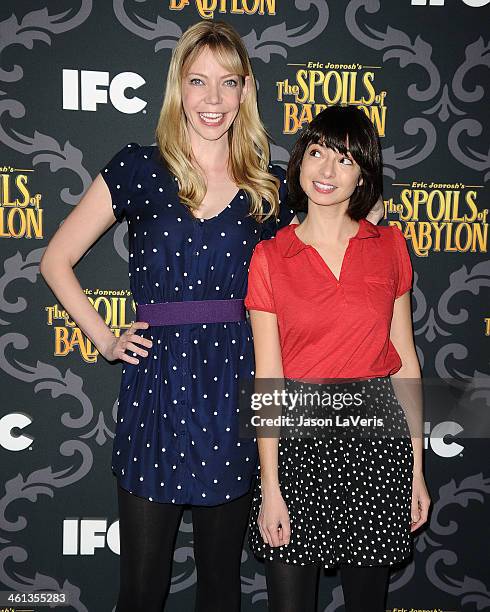 Riki Lindhome and Kate Micucci of Garfunkel and Oates attends the premiere of IFC's "The Spoils Of Babylon" at DGA Theater on January 7, 2014 in Los...